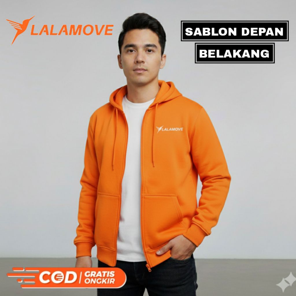 Jaket Hoodie Resleting Lalamove terlaris Sablon depan belakang