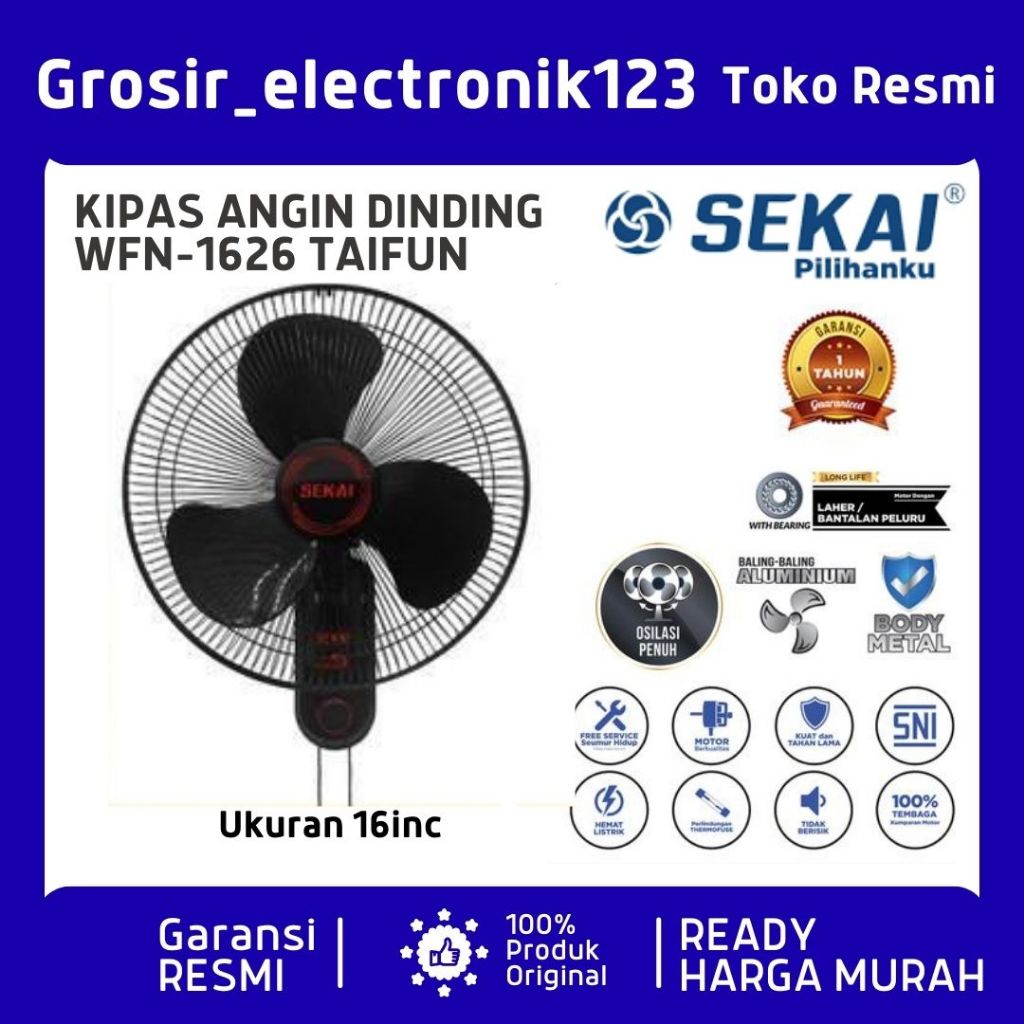 Sekai Wall Fan 16 Inch WFN 1626/WFN-1626