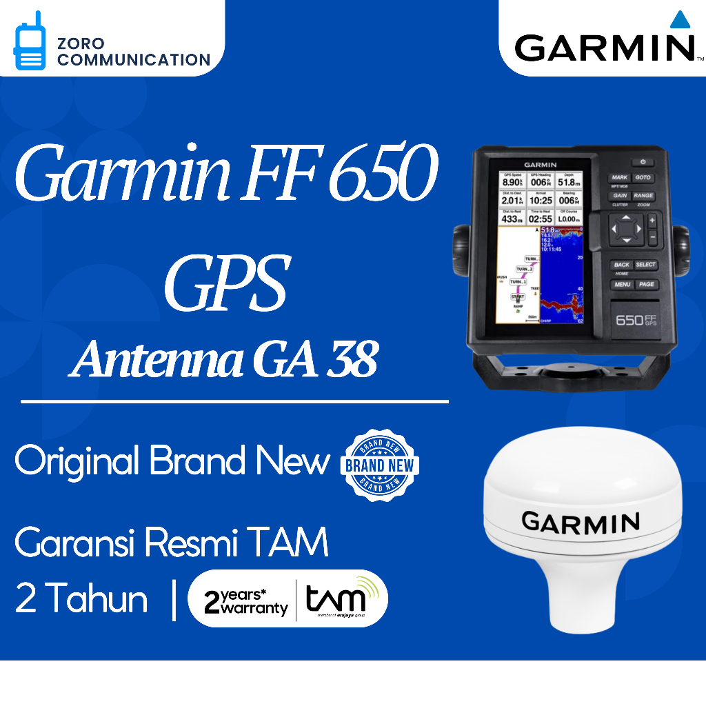 Garmin FF 650 GPS + Antenna GA 38 – Garmin Fishfinder 650 Marine Original Garansi Resmi TAM 2 Tahun