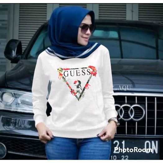 KAOS ATASAN WANITA LENGAN PANJANG DEWASA TRENDY MOTIF GUESS