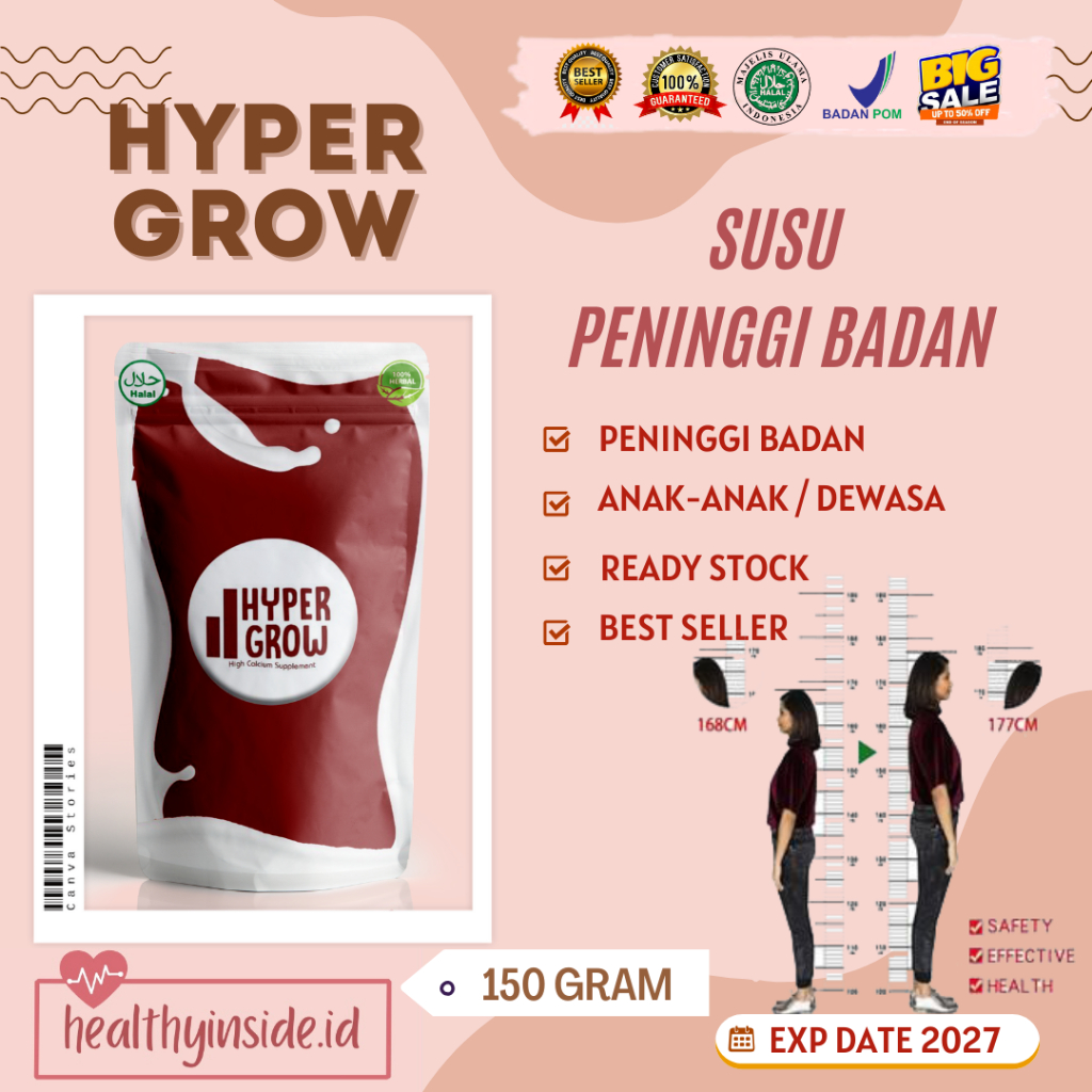 HYPER GROW - SUSU PENINGGI BADAN TERLARIS / PENAMBAH TINGGI BADAN ANAK-DEWASA / ORIGINAL BPOM