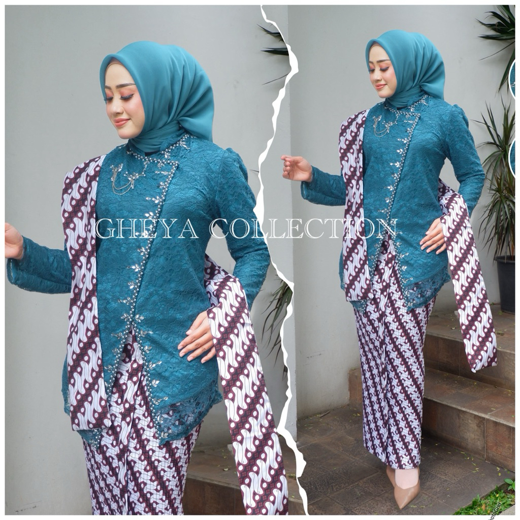 setelan kebaya janggan brokat mix payet/kebaya wisuda wanita/kebaya akad nikahan