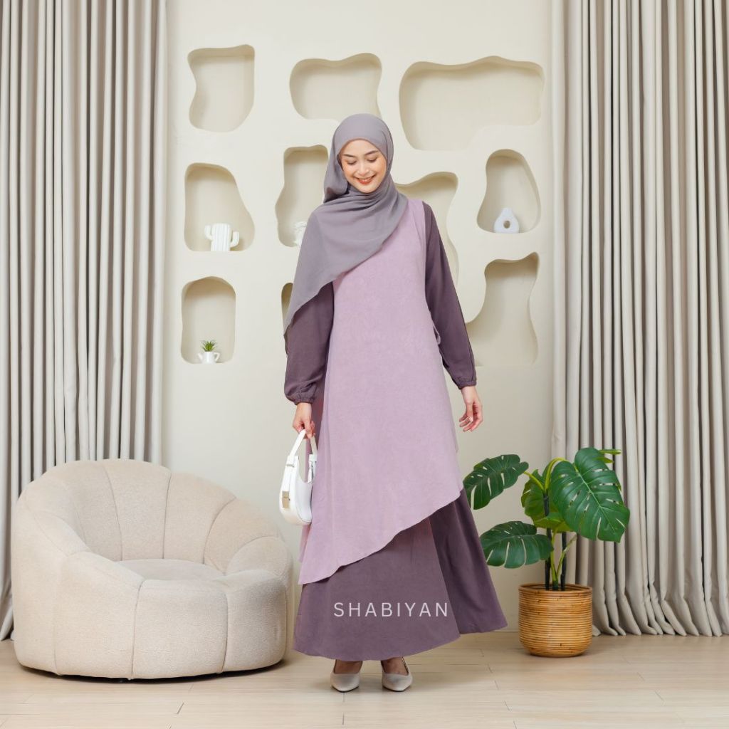 SHABIYAN-456 Gamis Wanita Casual Set Dress Outer Inner