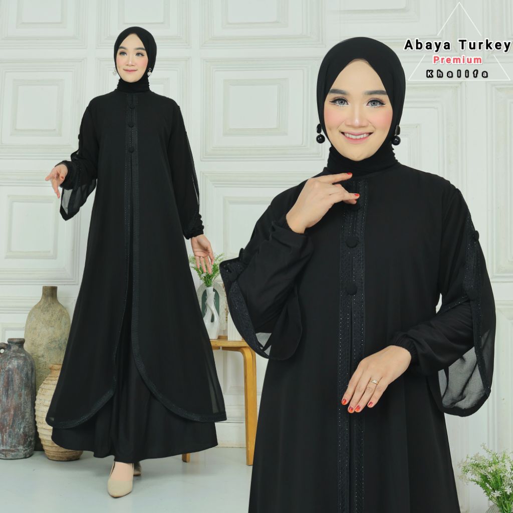 Gamis Abaya Turkey Jersey Mix Ceruty Terbaru - Arabian hitam