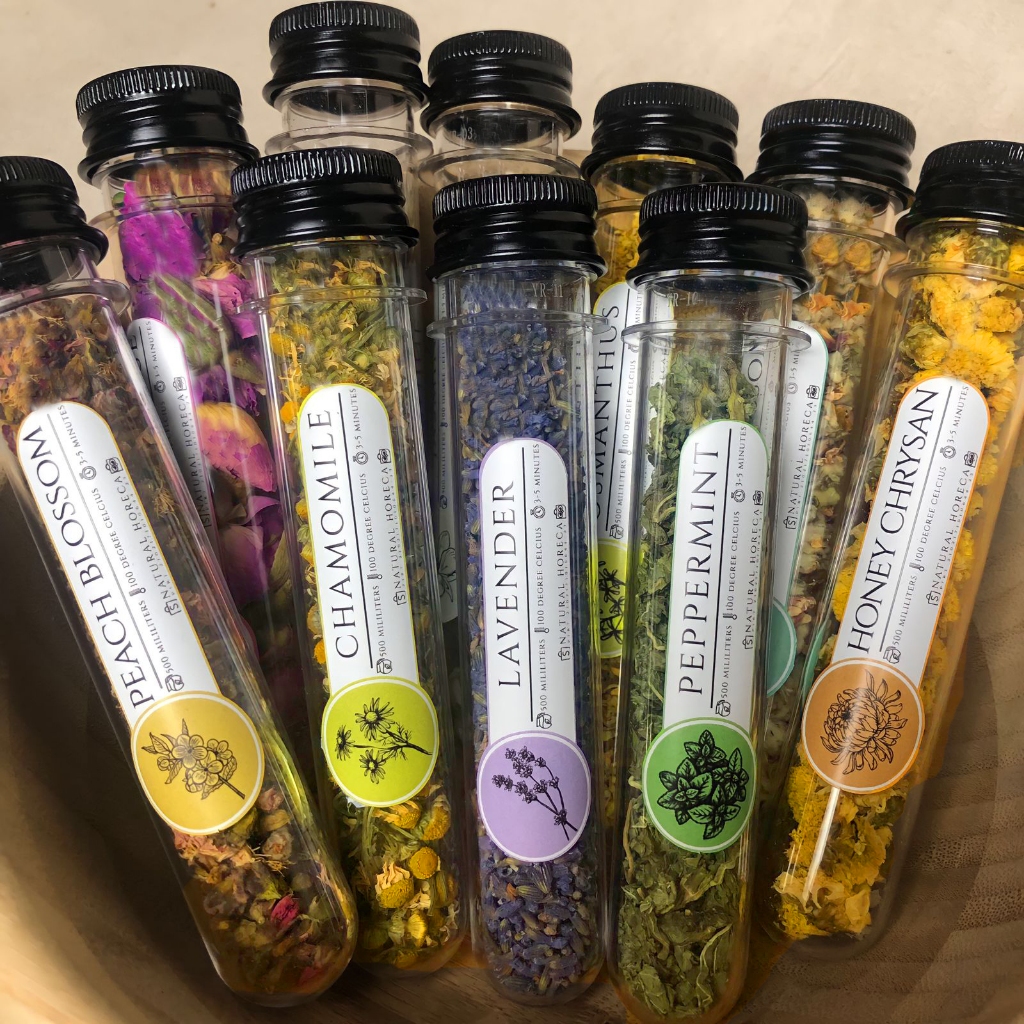 Flower Tea Sample Pack / Teh Bunga Camomile Peppermint Lavender Rose Tube Gift