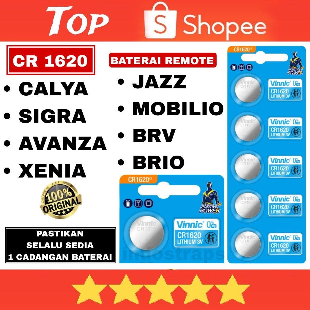 Baterai remot Mobil Avanza Xenia Sigra Calya Mobilio Brv Jazz Brio CR1620 Asli