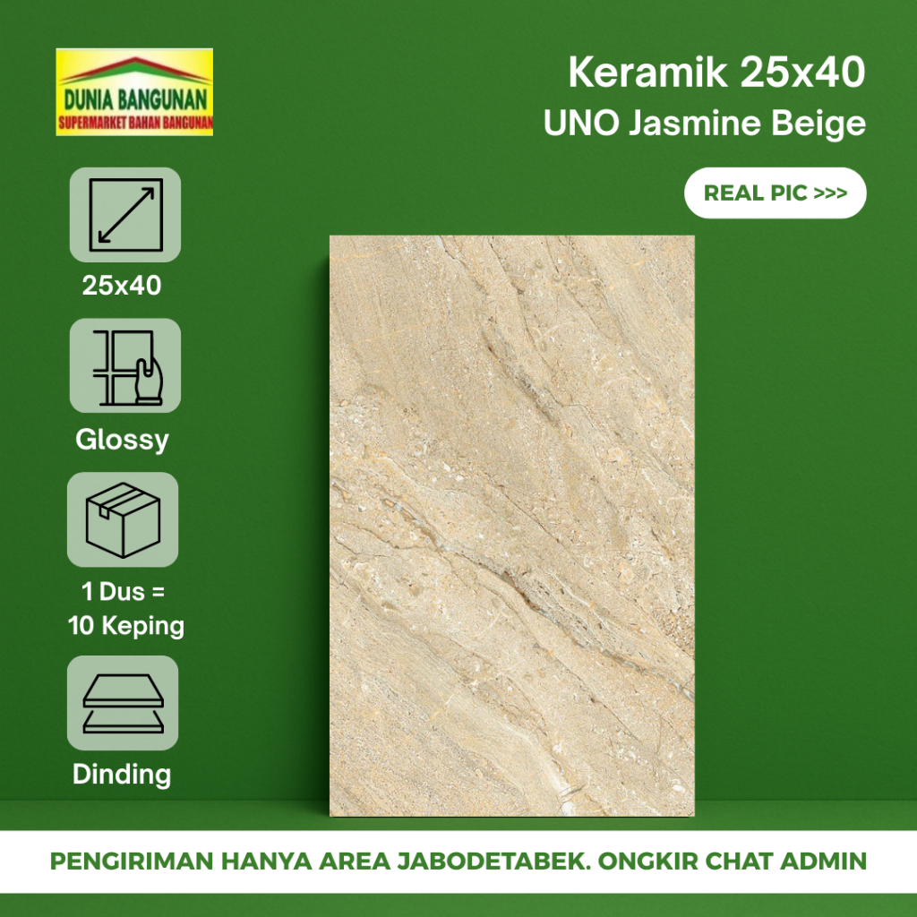 Keramik Dinding 25x40 UNO Jasmine Beige Keramik Glossy Marmer Beige