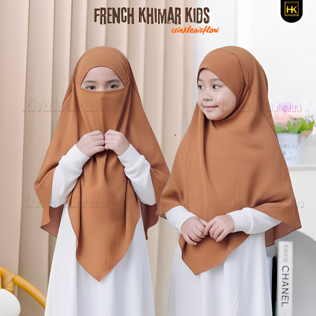 𝐊𝐡𝐚𝐢𝐳𝐮𝐫𝐚𝐧 French Khimar Anak Crinkle Airflow Usia 4-8tahun