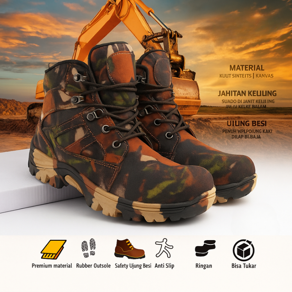 Bayar Ditempat Pria Sepatu Boots Safety Pria Kanvas untuk PDL dan Outdoor Ukuran 39-44 Sepatu Boots 