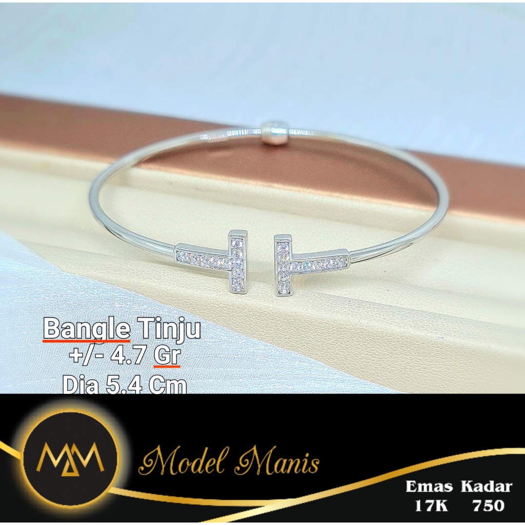 Model Manis Gold - Gelang Bangle Tinju Double T Putih - Emas 17k  750