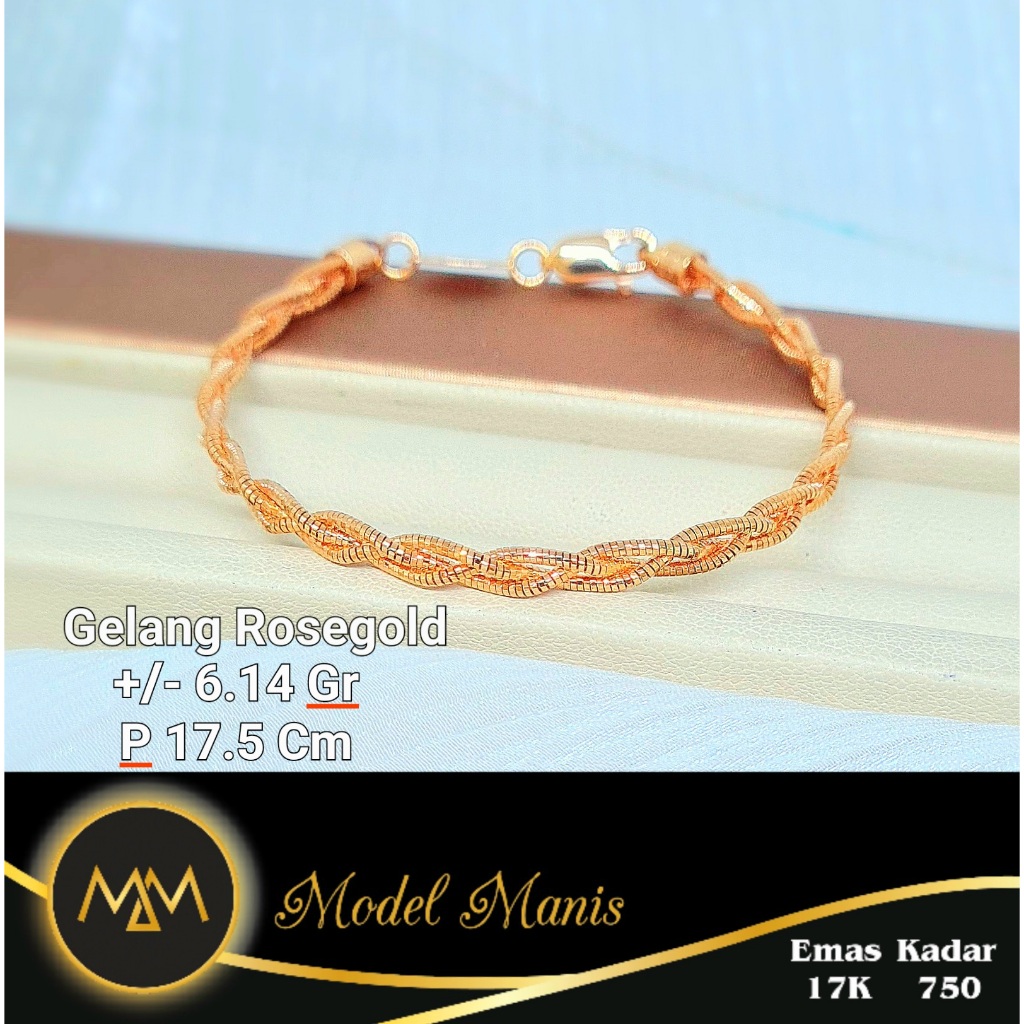 Model Manis Gold - Gelang Choker Kepang Rosegold - Emas 17k  750