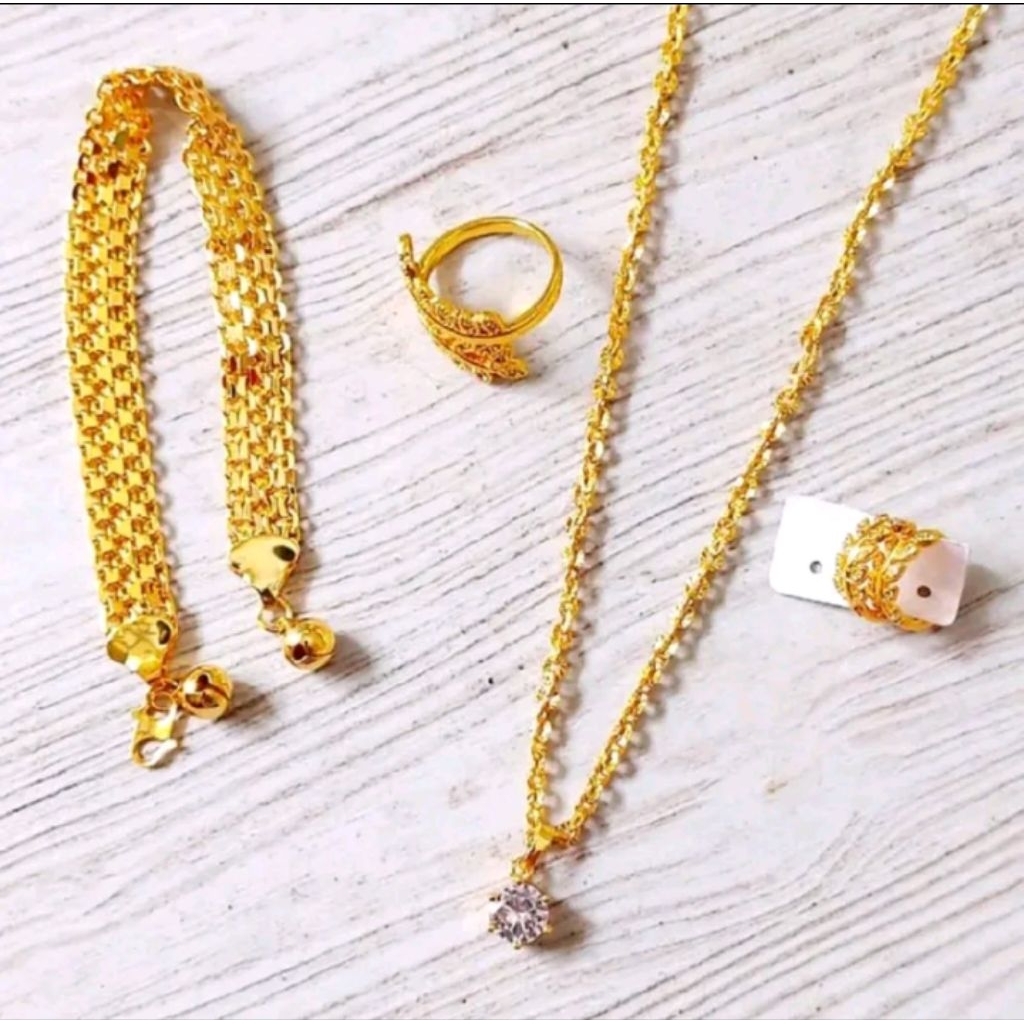 TERBARU PERHIASAN SET TITANIUM KALUNG LIONTIN ANTI KARAT DI LAPISI EMAS MUDA