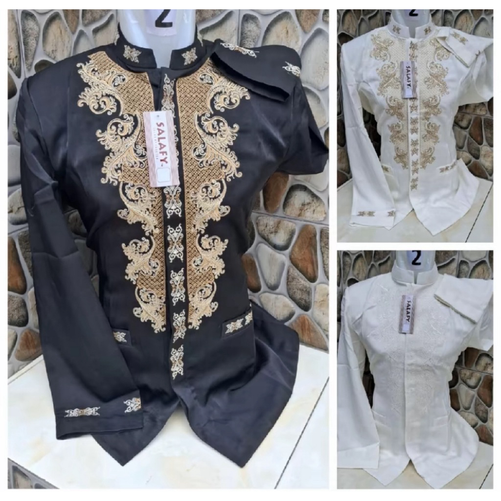 JASKO SALAFY Hitam dan putih Bordir Gold, Bahu Busa // Pria Dewasa-Remaja