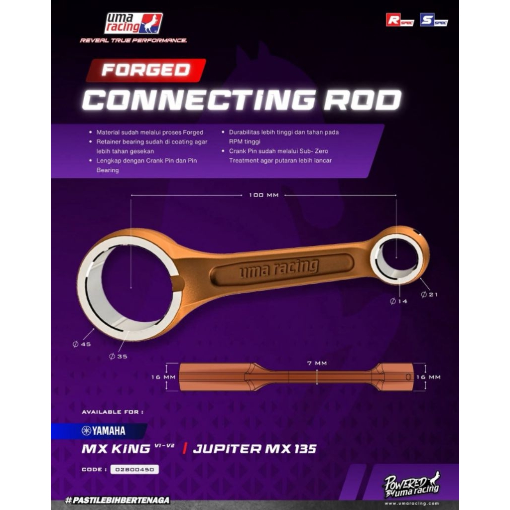 STANG SEHER UMA RACING FORGED MXKING MX135 VIXION R15 XABRE BATANG PISTON CONNECTING Y15ZR ROD CONRO
