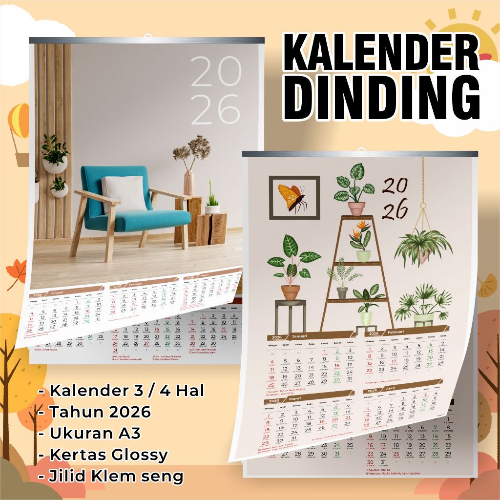 Kalender Dinding AESTHETIC - Kalender poster 2026