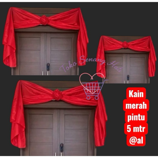 kain merah sangjit . kain pintu . bunga kain pintu