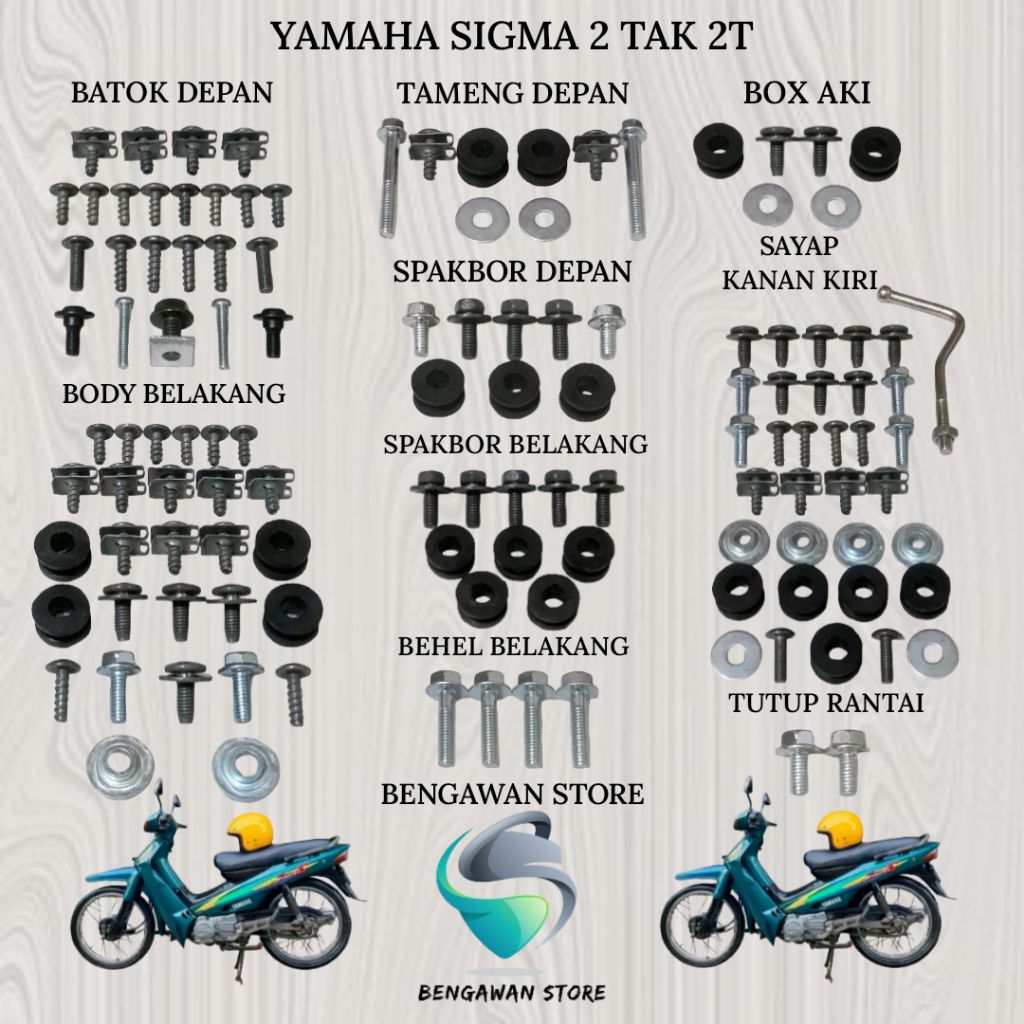 Baut Full Set Cover Bodi Body Yamaha Sigma 2 Tak 2T Lengkap