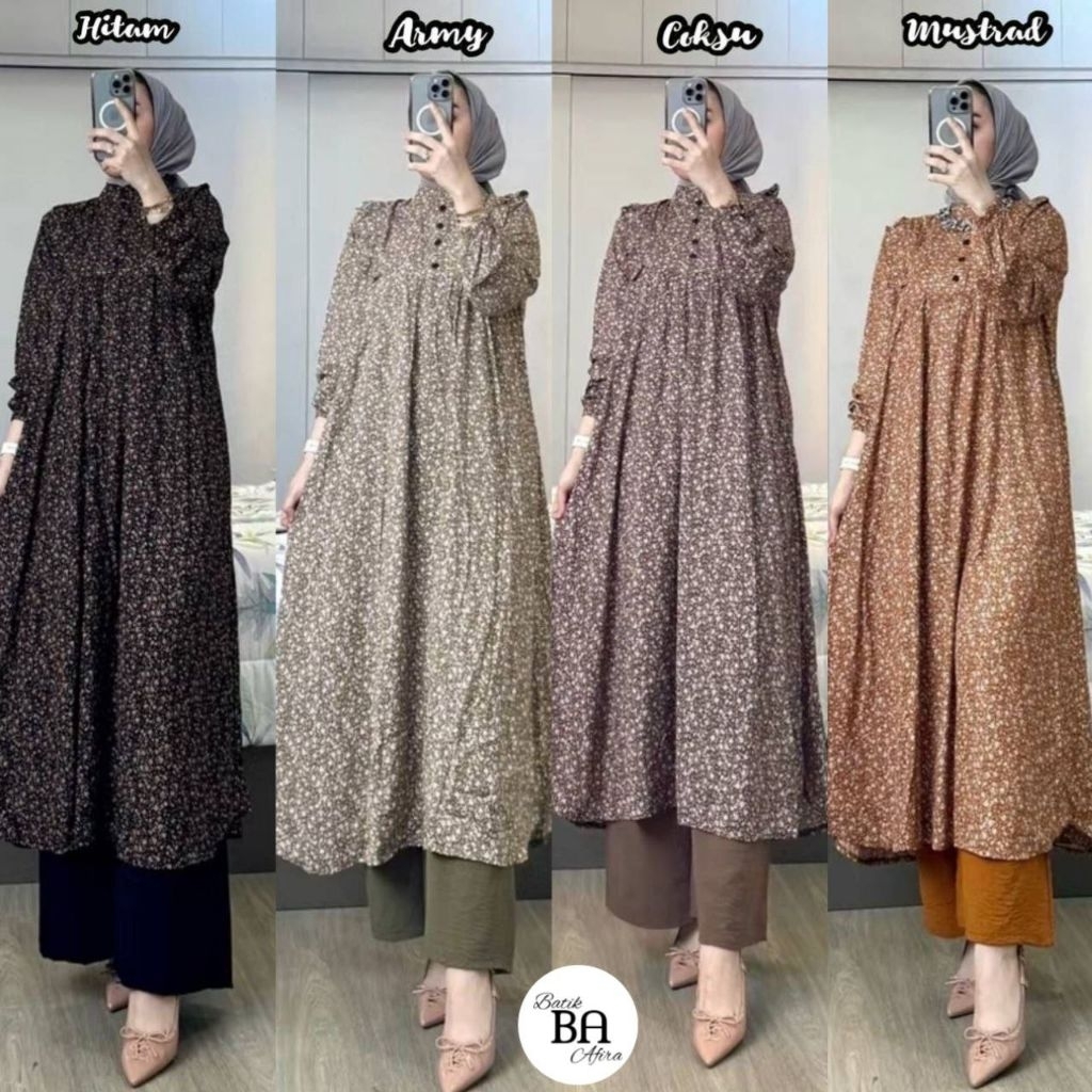 One Set Long Tunik // Setelan Tunik Rayon Premium Mix Crinkle Airflow