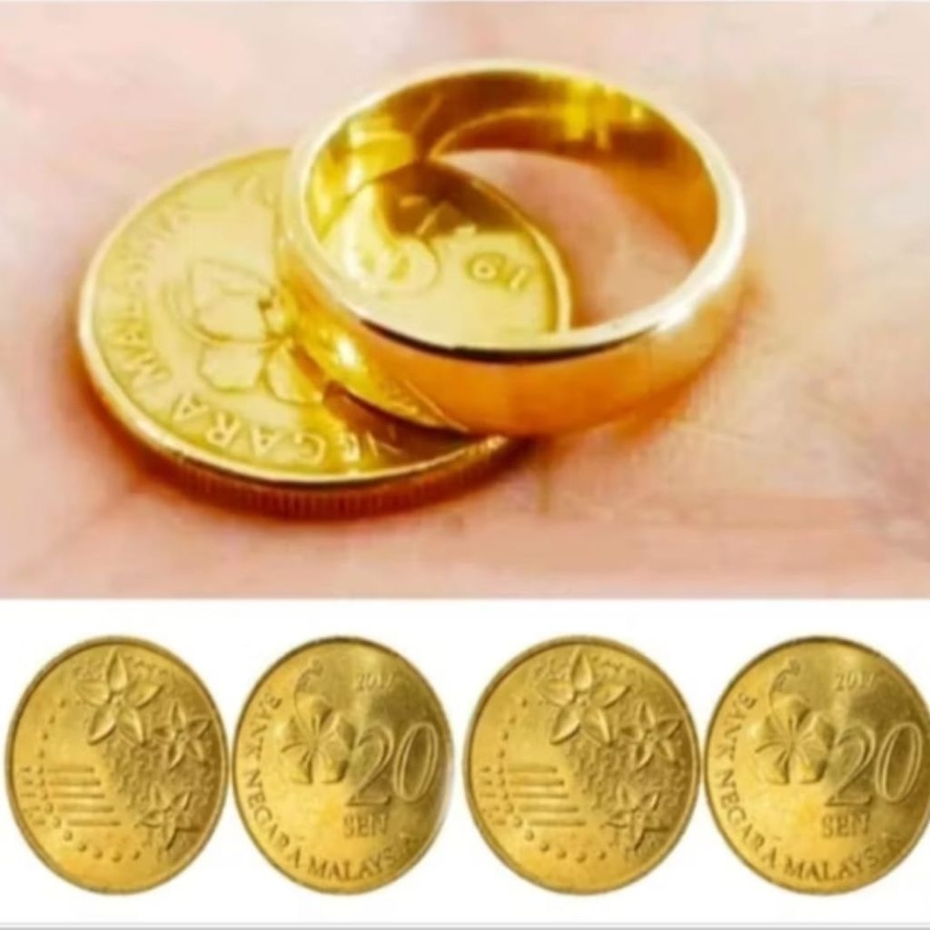 Cincin koin Polos Cincin Tunangan Gold 24K Terbuat Dari Koin Asli Lapis Emas 24