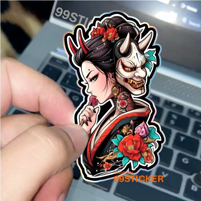 sticker testur timbul, samurai, samurai, Yakuza, stiker putih dan hologram, stiker nyala dan hologra