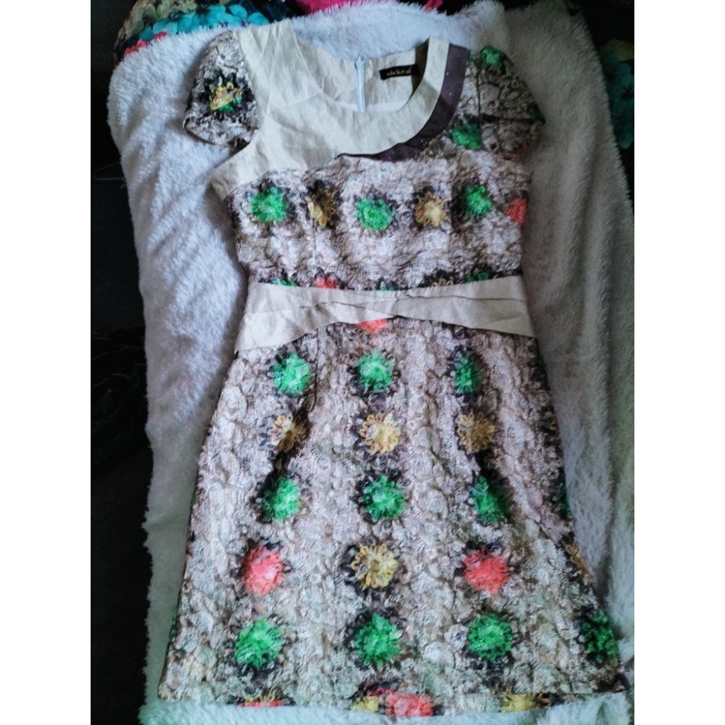 dress bunga flower floral vintage coksu cream Glitter pesta party kondangan gereja mewah premium ele