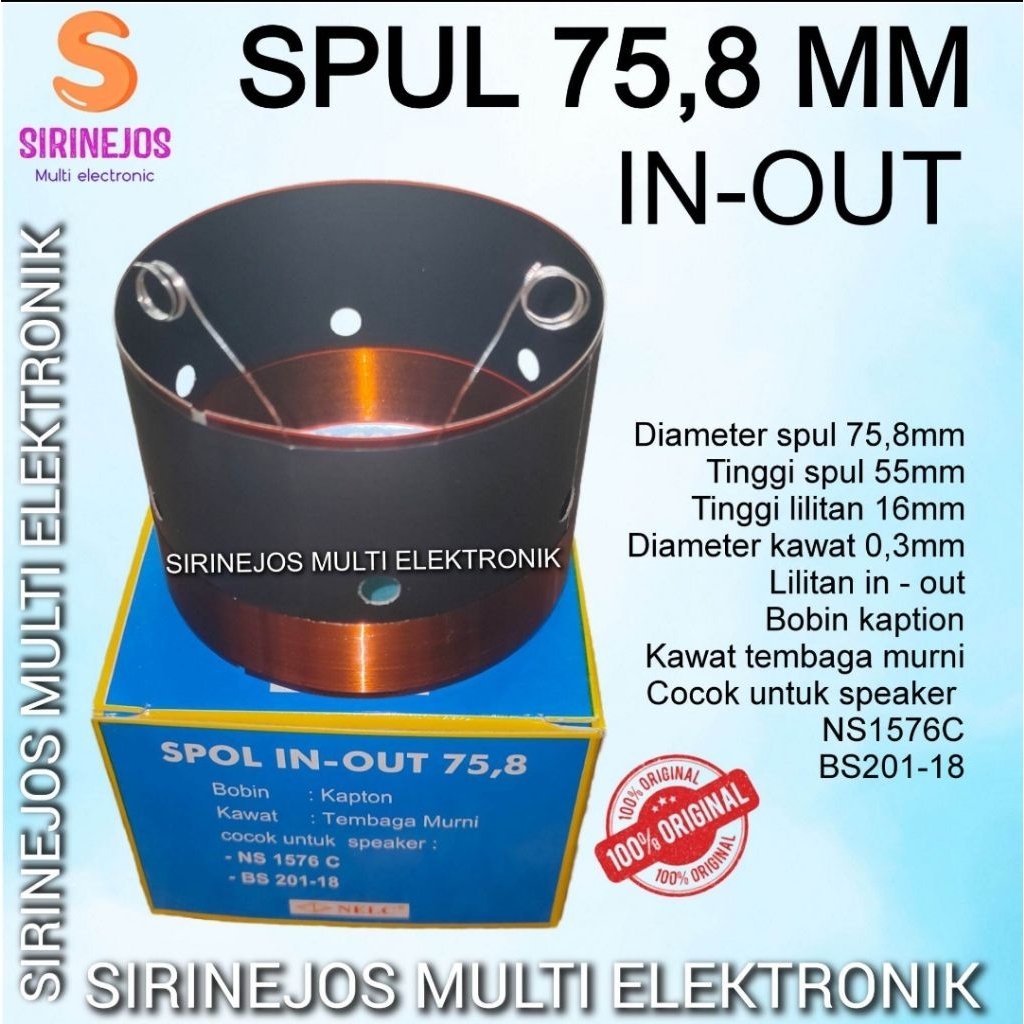 SPUL SPEAKER SPUL 75,8MM IN OUT SPUL 3IN SPUL 3 IN SPOOL 3 IN VOICE COIL 75.8MM VOICE COIL 3 INCHI M