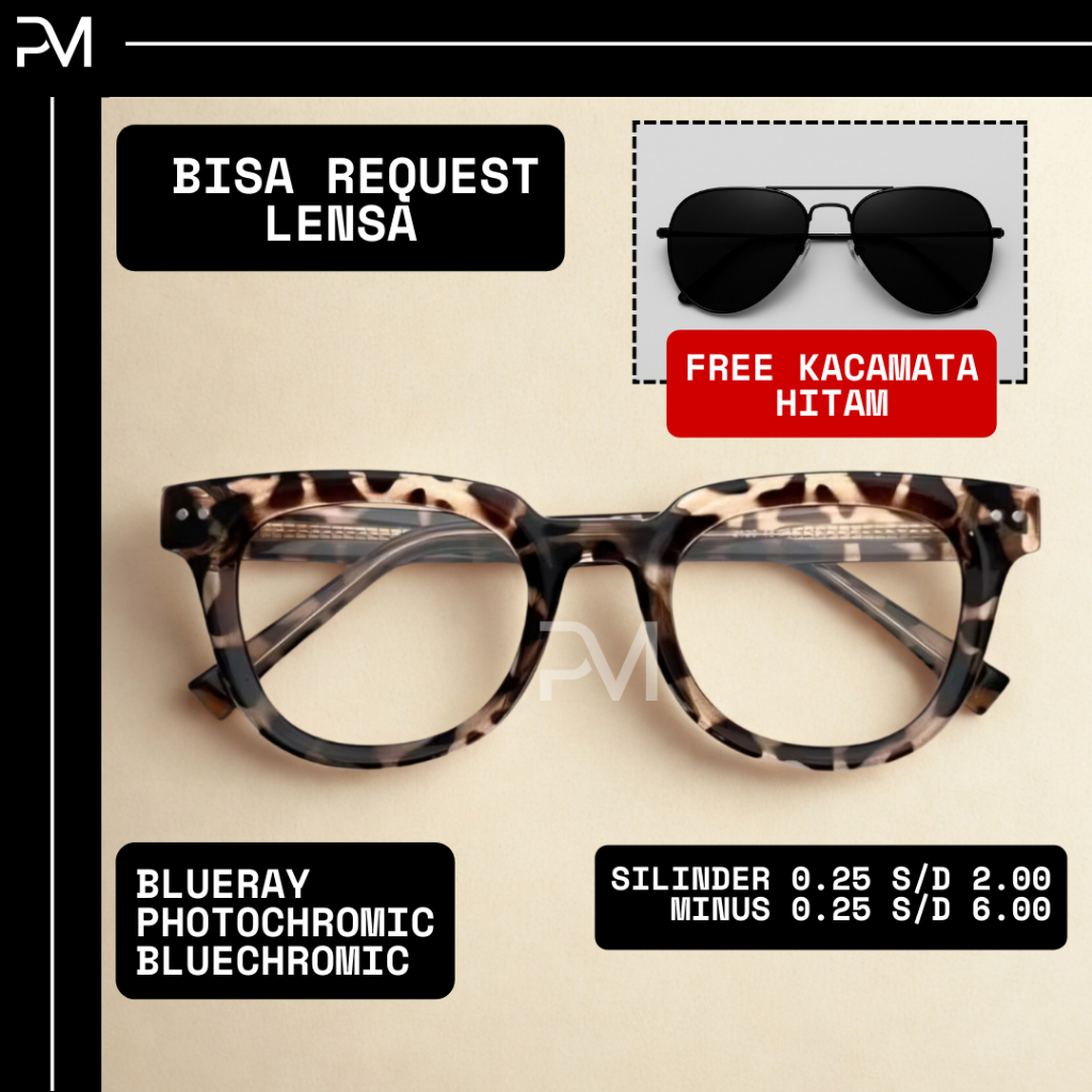 Free Kacamata Hitam - PM Kacamata Fashion Minus Silinder 2120 Blueray Photochromic Bluechromic Free 