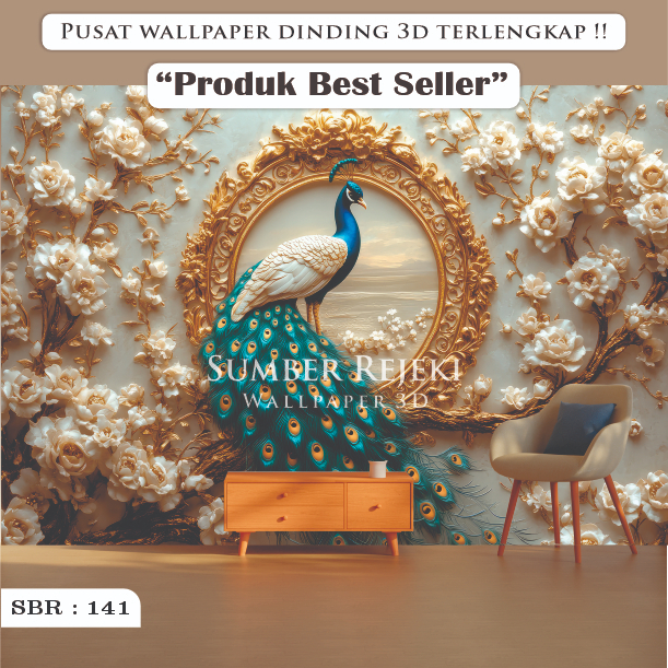 TINGGAL TEMPEL Stiker Dinding | Stiker Dinding Merak Bunga 3D | Stiker Dinding Motif Merak 3D | Stik