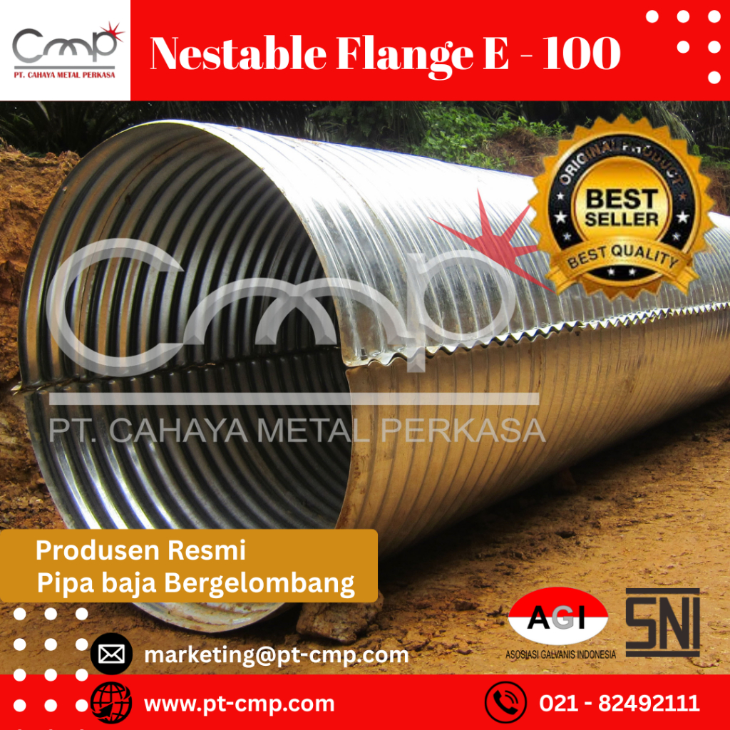 Nestable Flange E - 100 / Pipa Baja Bergelombang / Gorong Gorong Baja Aramco / Tipe Dua Tangkup