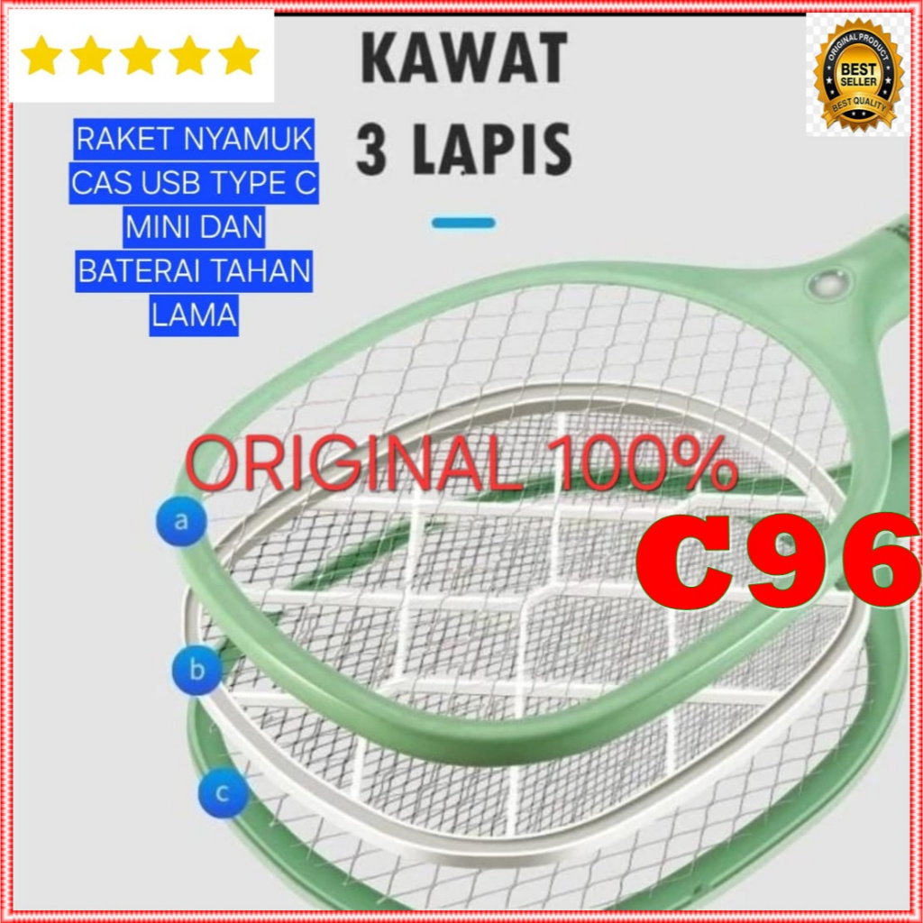 C96 Raket nyamuk USB TYPE TIPE C INPUT CAS CASAN LAMPU SENTER Aoki 100% ori membasmi basmi serangga 