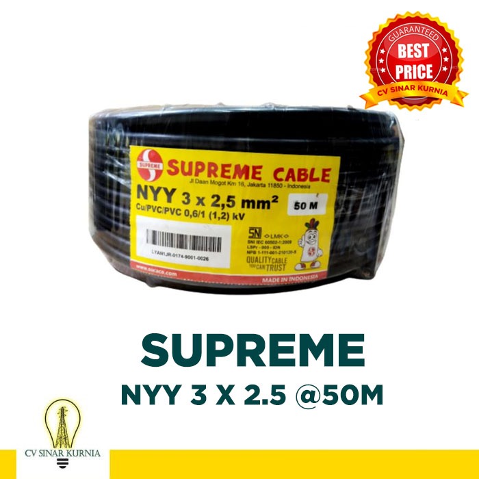 Kabel Listrik NYY 3x2.5 mm 3x2,5 SUPREME| SUPREME Kabel NYY| 50M murah
