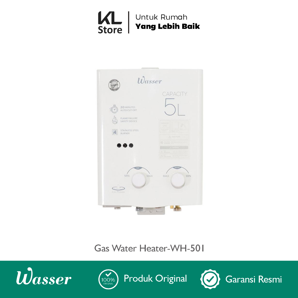 WASSER GAS WATER HEATER WH-501 (Kapasitas 5L) / Pemanas Air Gas Kamar Mandi