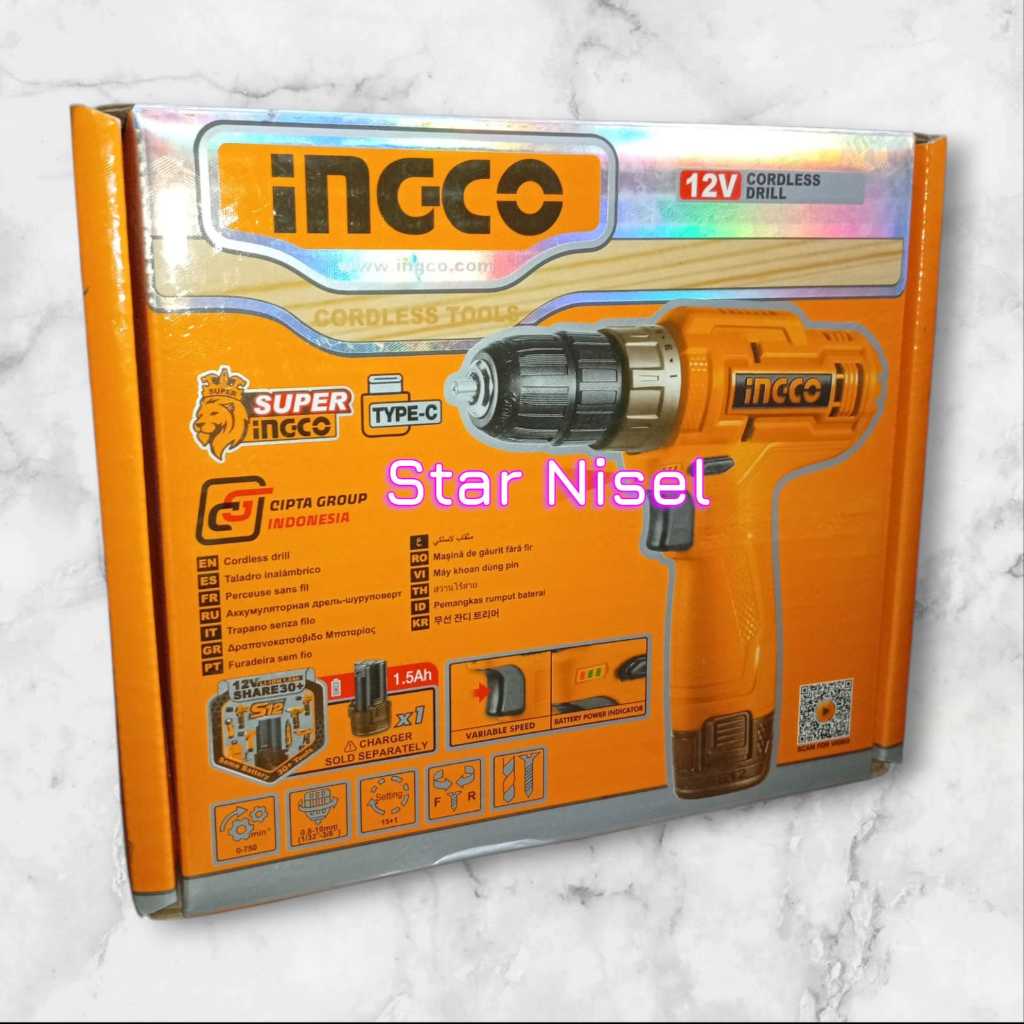 Mesin Bor Baterai INGCO Type-C cordless 12V