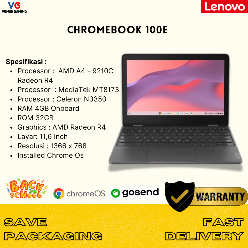 Jual Laptop Sekolah Lenovo Chromebook 100e Sim dan Ringan Layar 11 Inch Super Murah