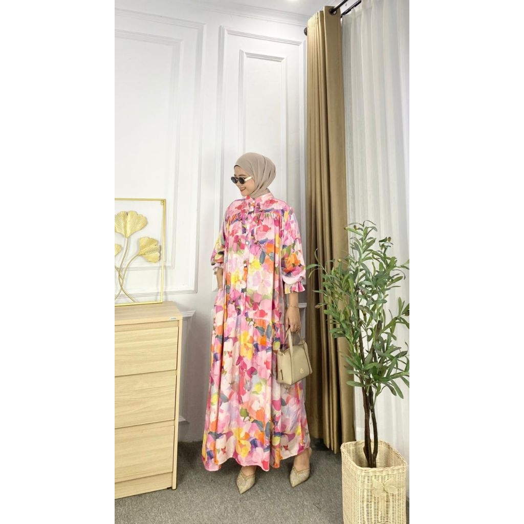 Gamis rayon jumbo tangan balon - marwa dress - rayon viscose motif premium
