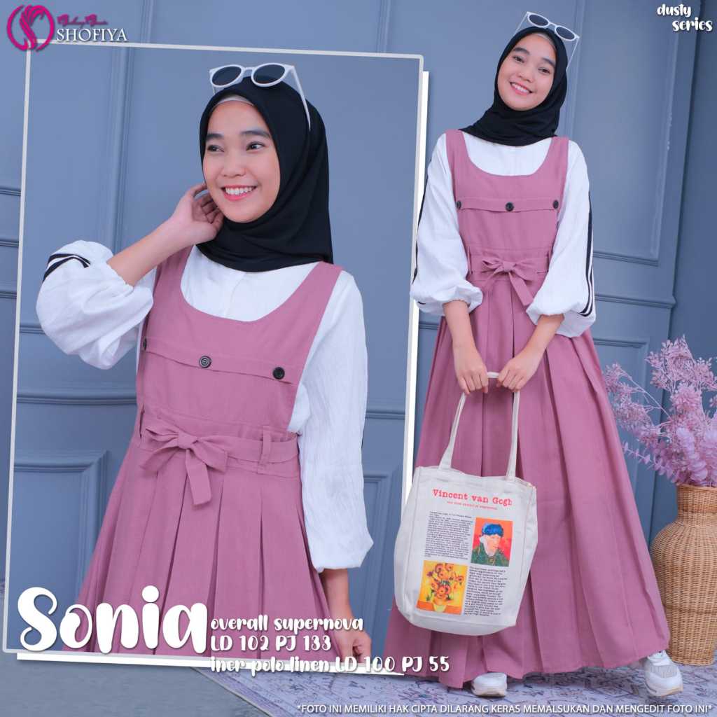 Sonia Set Original Shofiya Overall Supernova Inner Polo Linen Setelan Wanita Sonia Shofiya