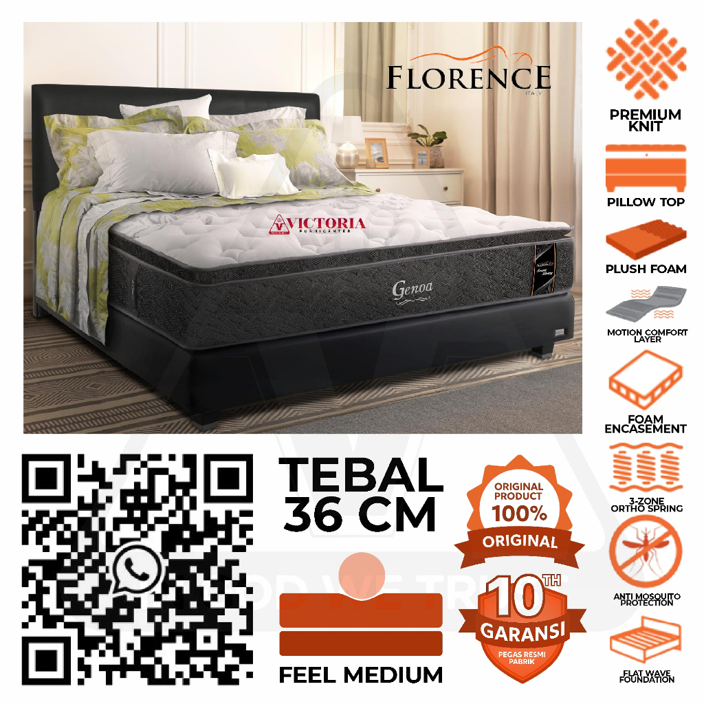 Florence Genoa 180 x 200 180x200 Full Set Fullset Springbed Bedset Kasur Matras Termurah Paling Mura