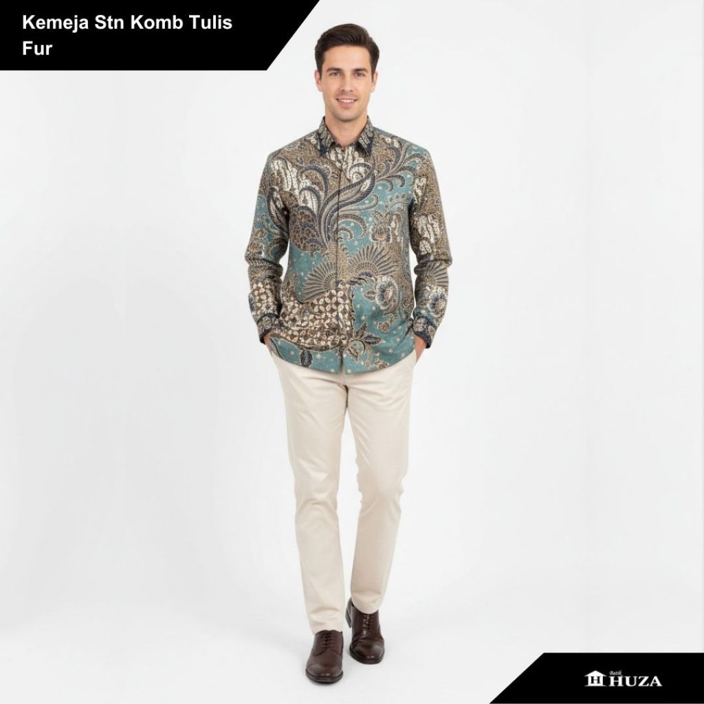 BATIK HUZA Kemeja Batik Tulis Kemeja Batik Pria Lengan Panjang Kemeja Batik Satin Kombinasi Tulis Fu