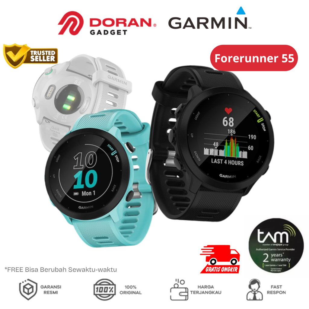 Garmin Forerunner FR 55 FR55 Black | White | Aqua | Monterra Grey - Garansi TAM 2 Tahun