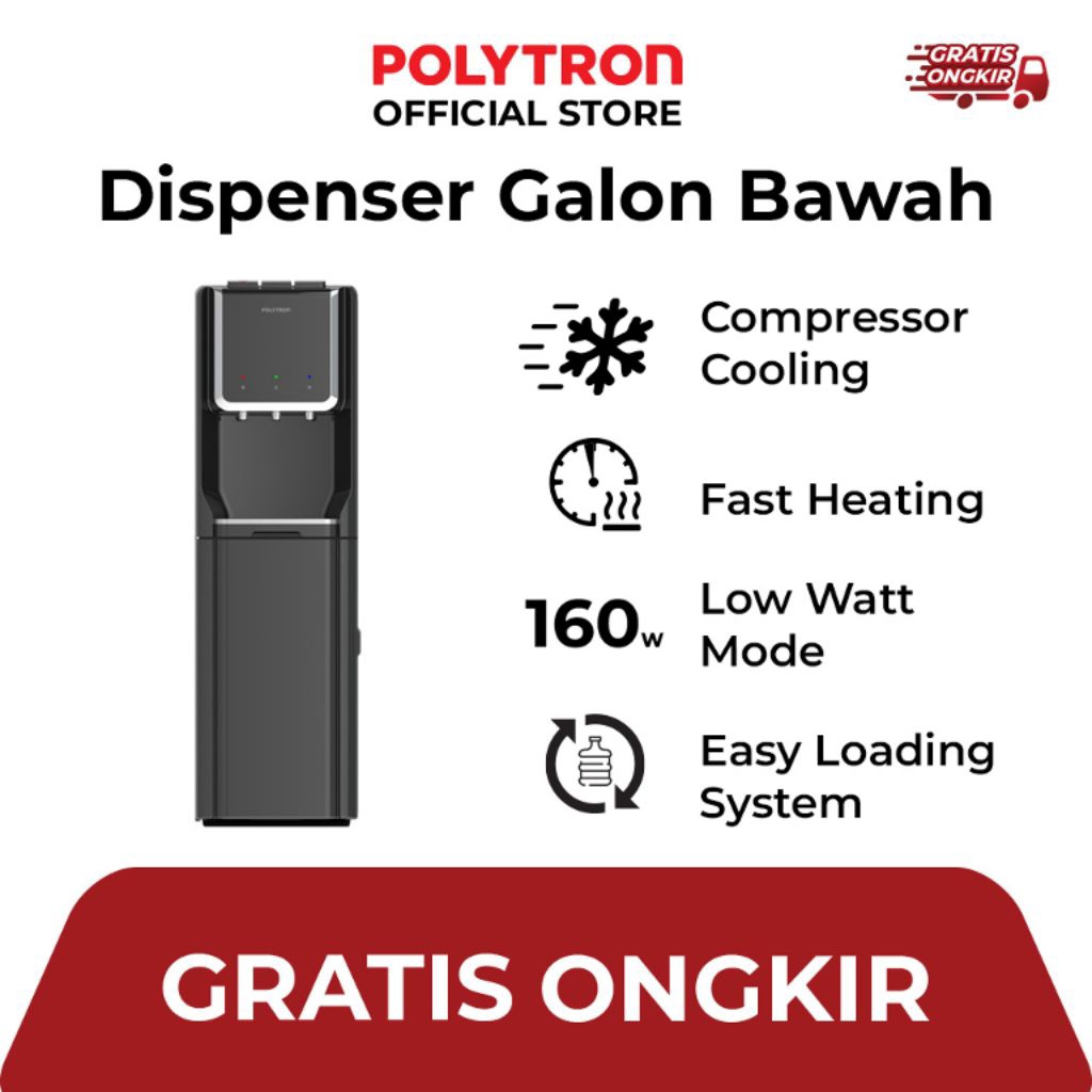 DISPENSER GALON BAWAH POLYTRON PWC-316 3 KRAN : PANAS, BIASA , DINGIN
