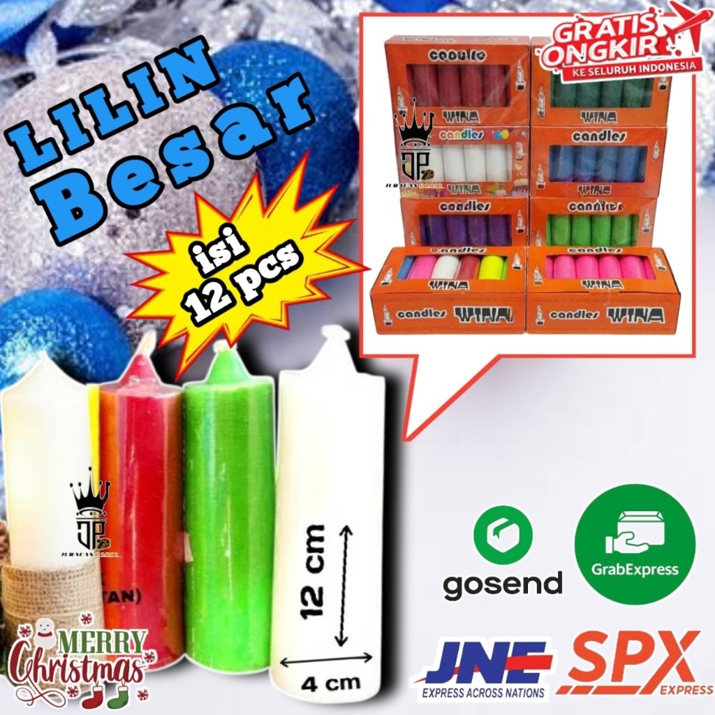 (12 pcs)Lilin Wina Besar,Lilin Besar Natal,Lilin Christmas,Lilin