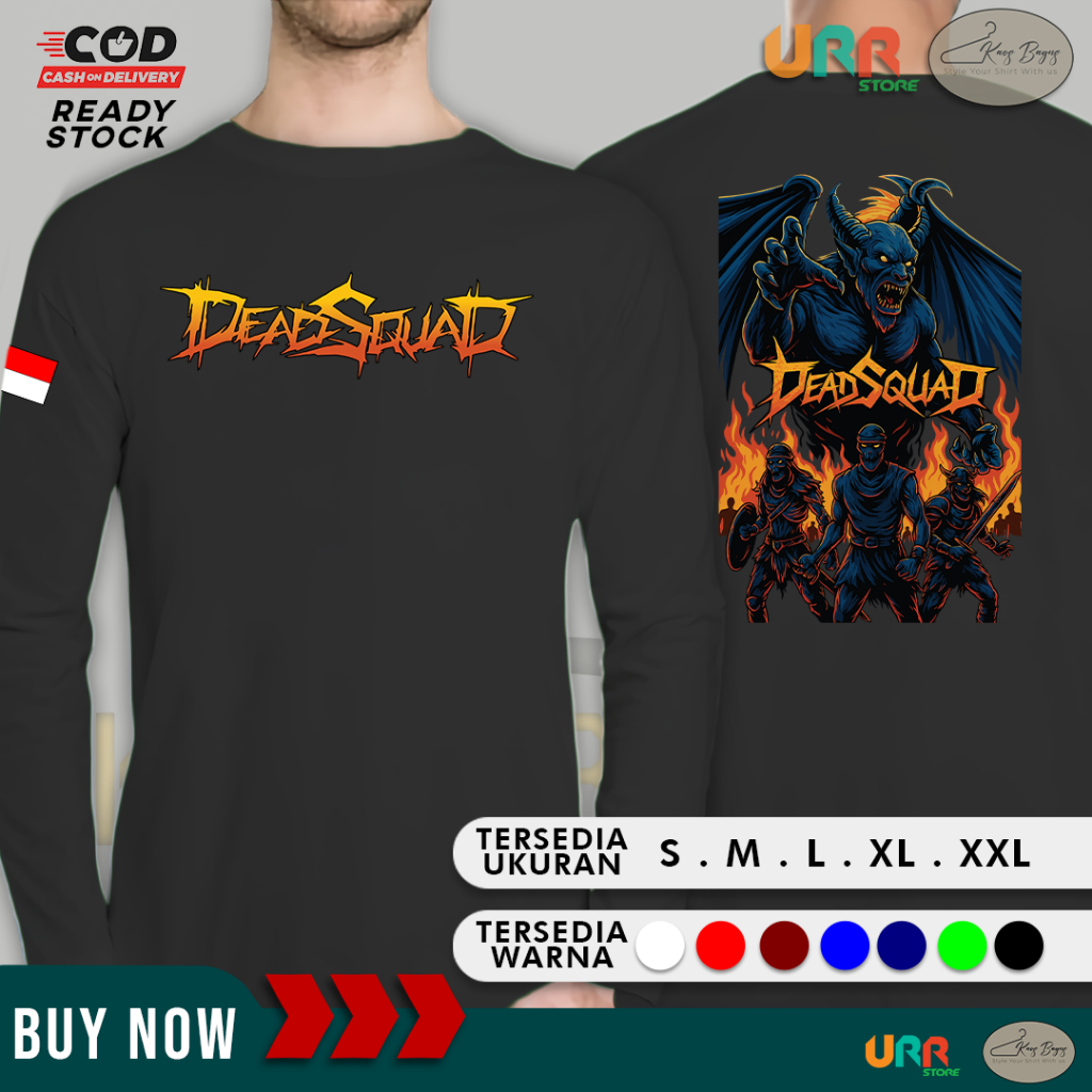 Kaos Baju Lengan Panjang Grup Band Death Metal DEADSQUAD Sablon DTF Premium Cotton Combad 30S