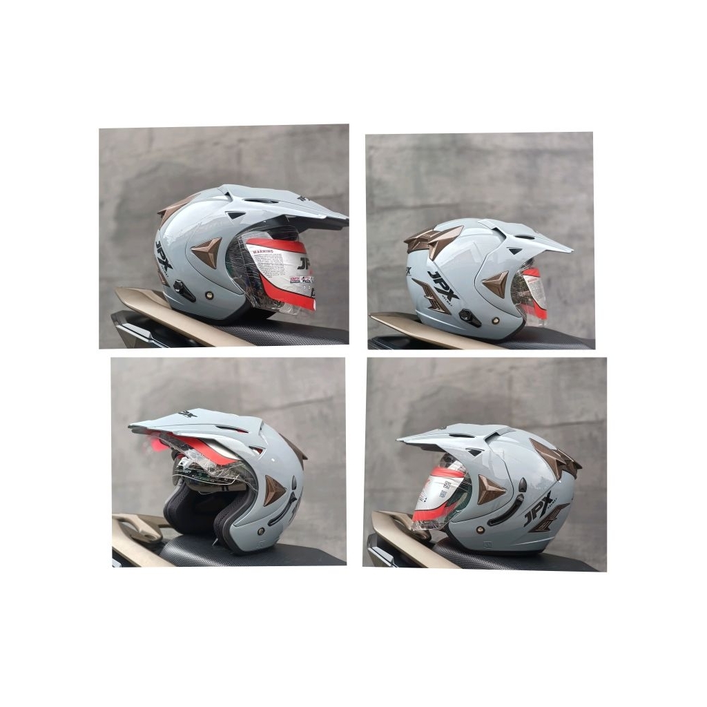 HELM JPX SEMI TRAIL SUPERMOTO SOLID DARK GREY/ DARK GREY DOP, SLOT ANTI MALING, DOUBLE VISOR, ORIGIN