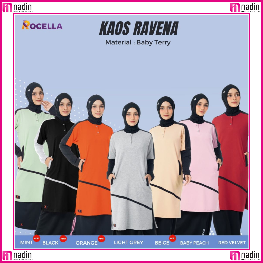 Rocella KAOS RAVENA Kaos Atasan Olahraga Wanita Muslimah Syari Model Tunik Harga Grosir JUMBO Seraga