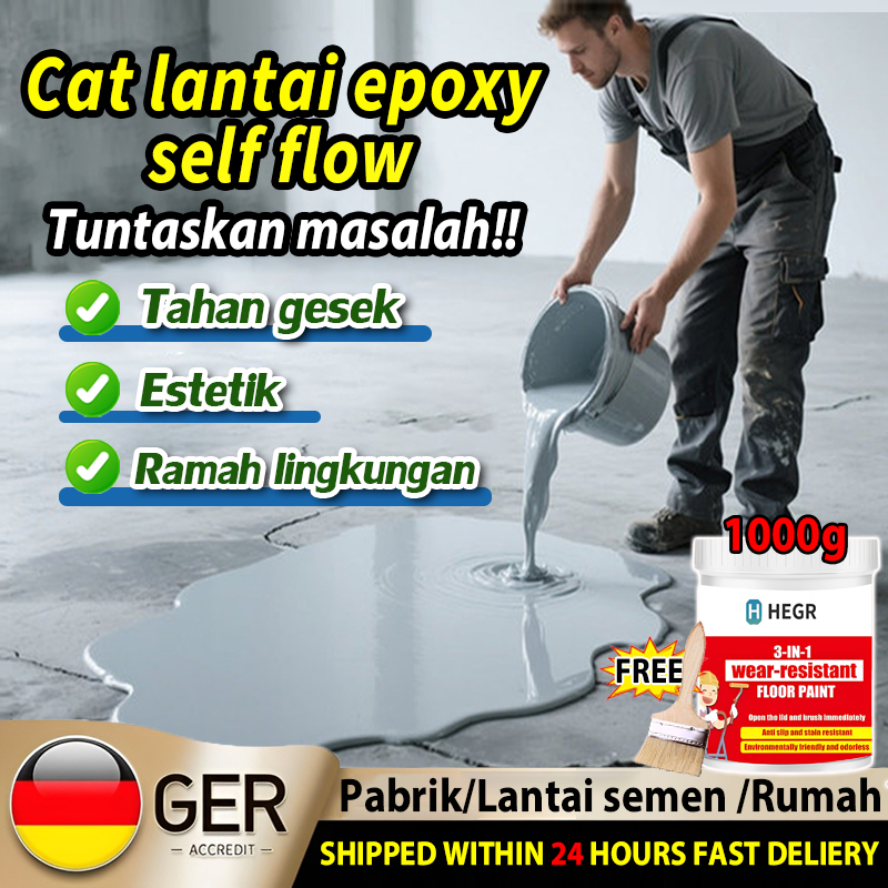 3 IN 1 Cat Lantai Epoxy 1000G Dengan Kuas Tahan Aus Tahan Air Anti Gelincir Cocok untuk Indoor Outdo