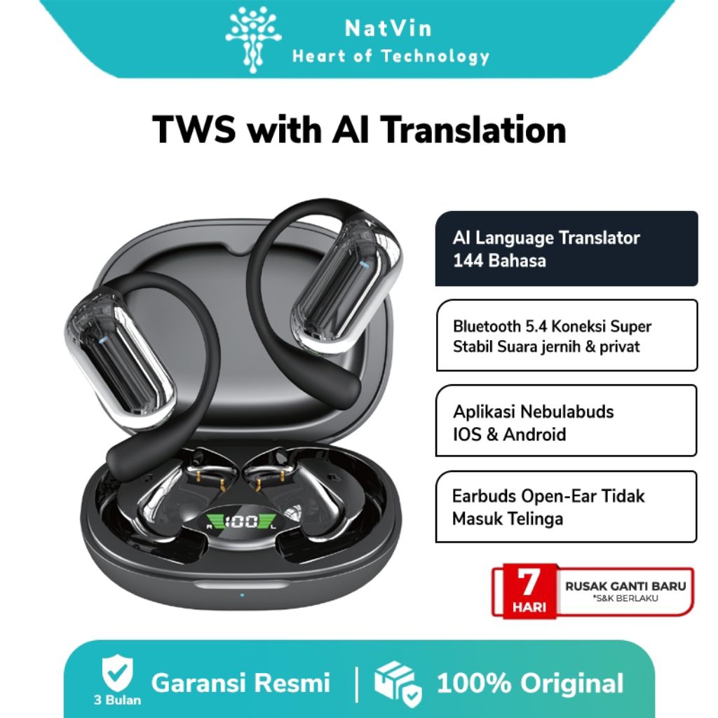 Natvin AI Translator TWS Bluetooth Headset