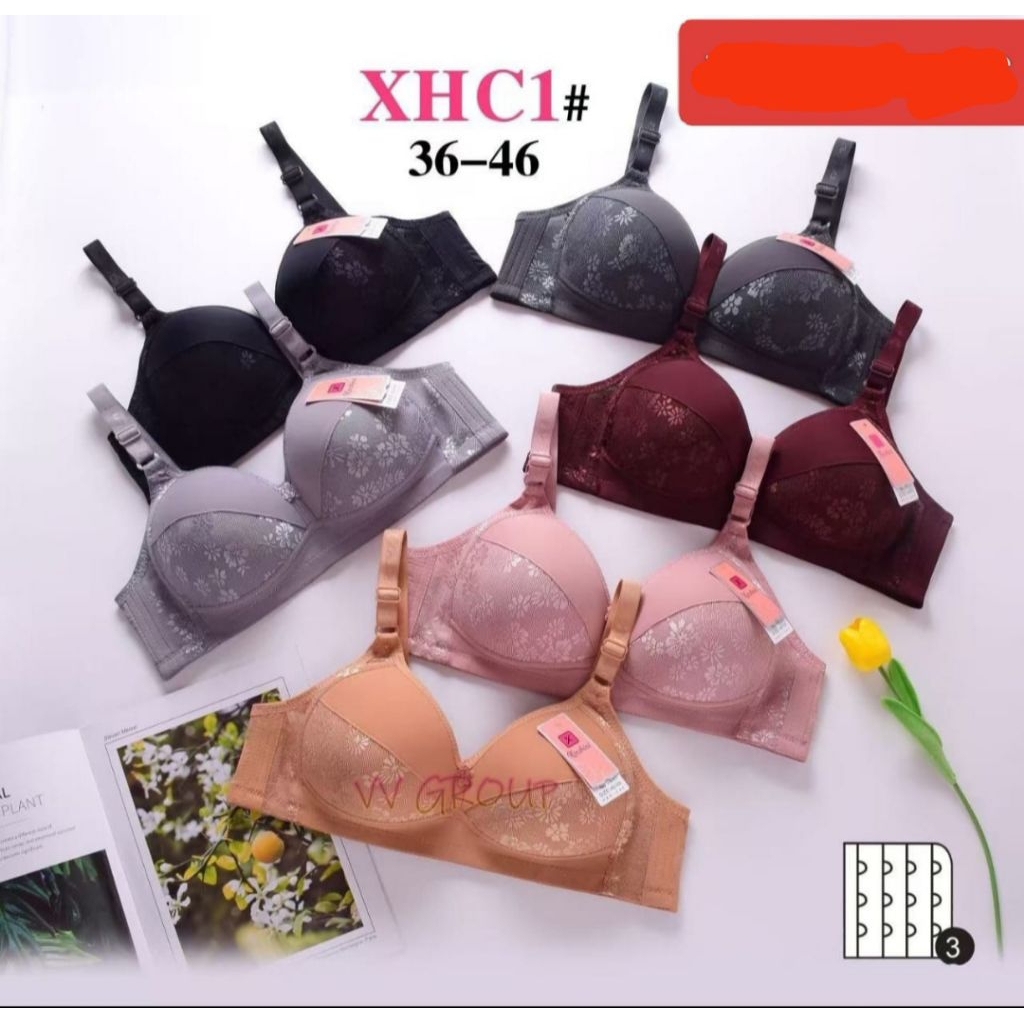 BH BRA BIG SIZE JUMBO IMPORT Xinshini TANPA KAWAT CUP C BESAR 3KAIT 36-46 Embose ADEM MELAR PAKAI BU