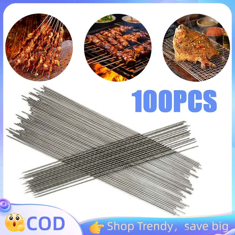 100pcs Tusuk Sate Stainless 33 Cm Steel Tusuk Sate Besi Stenlis Tusuk Sate Reusable Tusuk Sate Stain