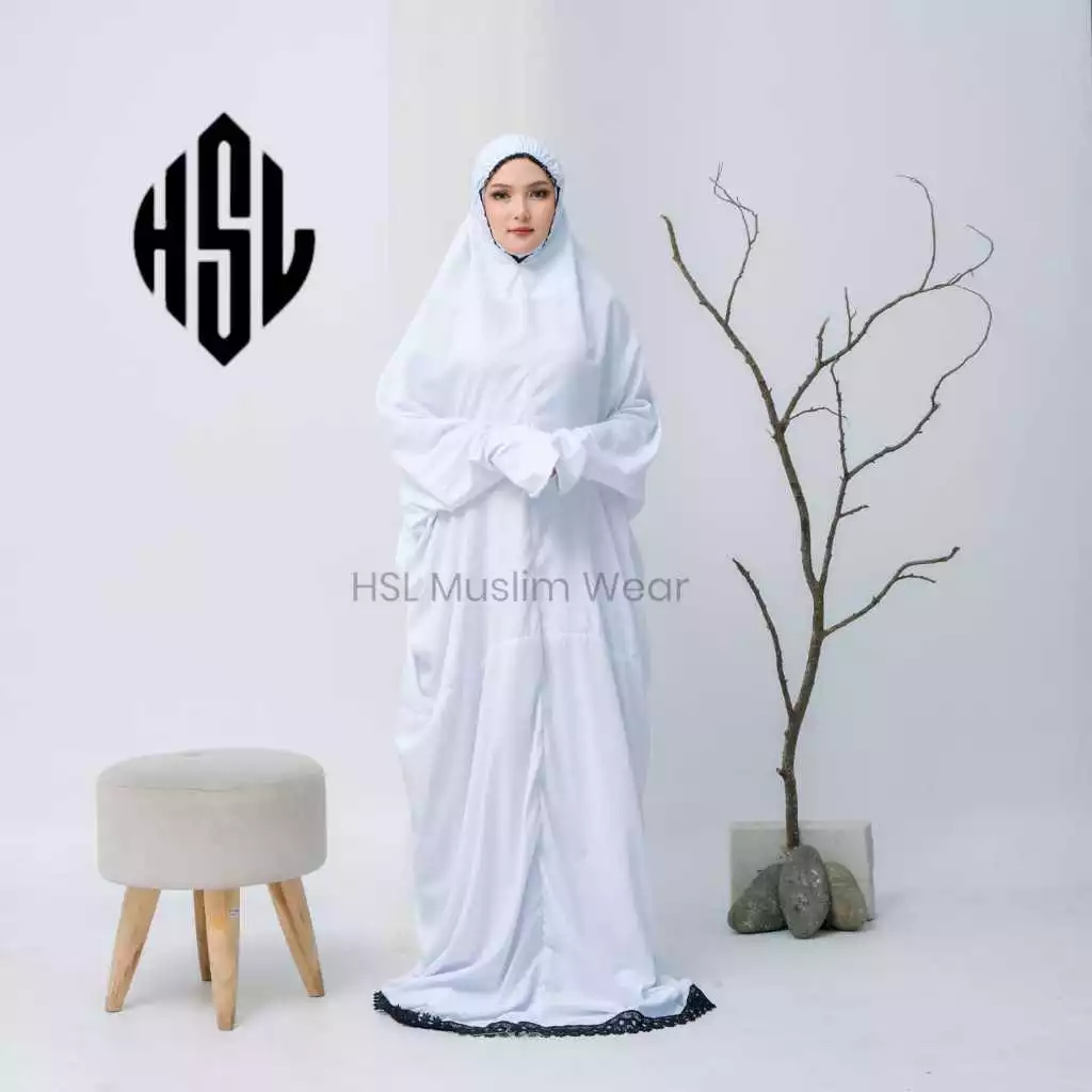 Mukena Terusan/Lajuran Dewasa Polos Renda Mewah Bahan Katun Mikro