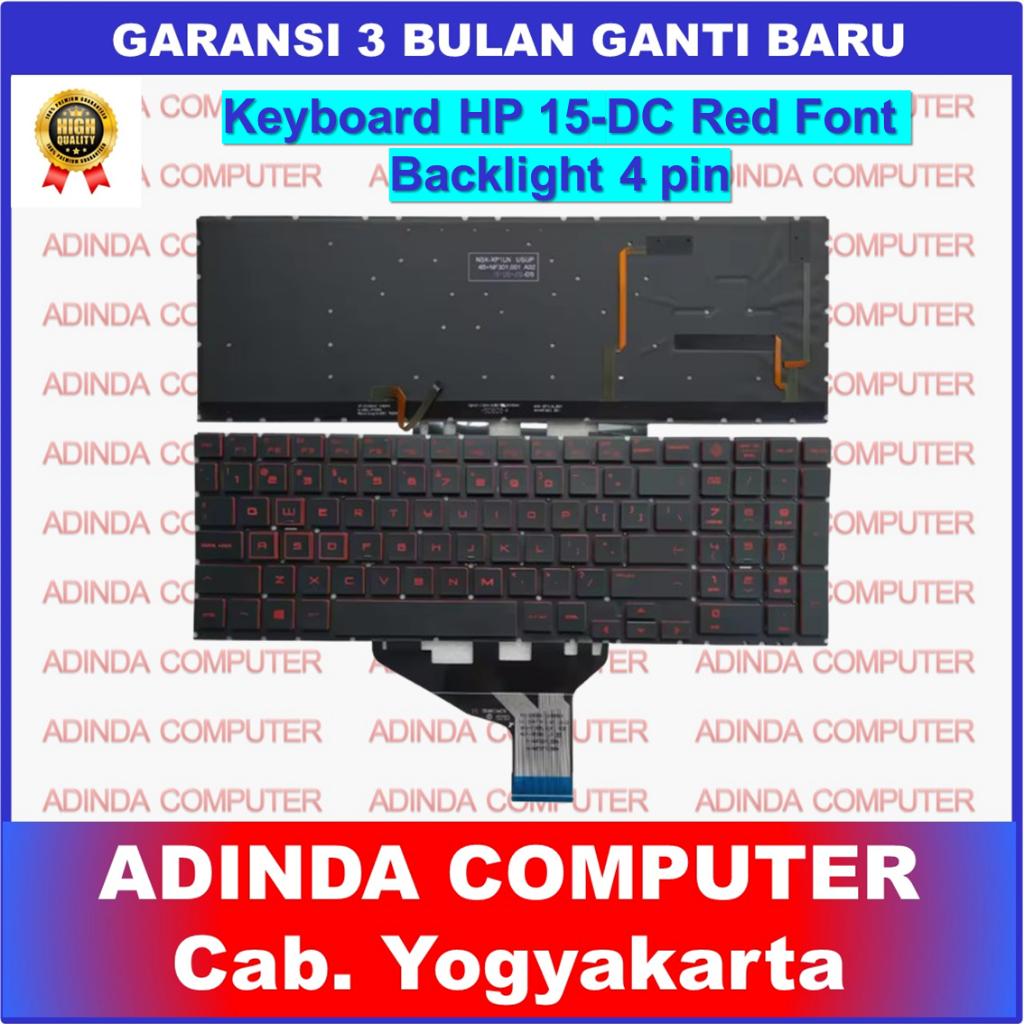 Keyboard Hp OMEN 15-DC1111TX 15-DC0XXX Red Backlight 4 Pin